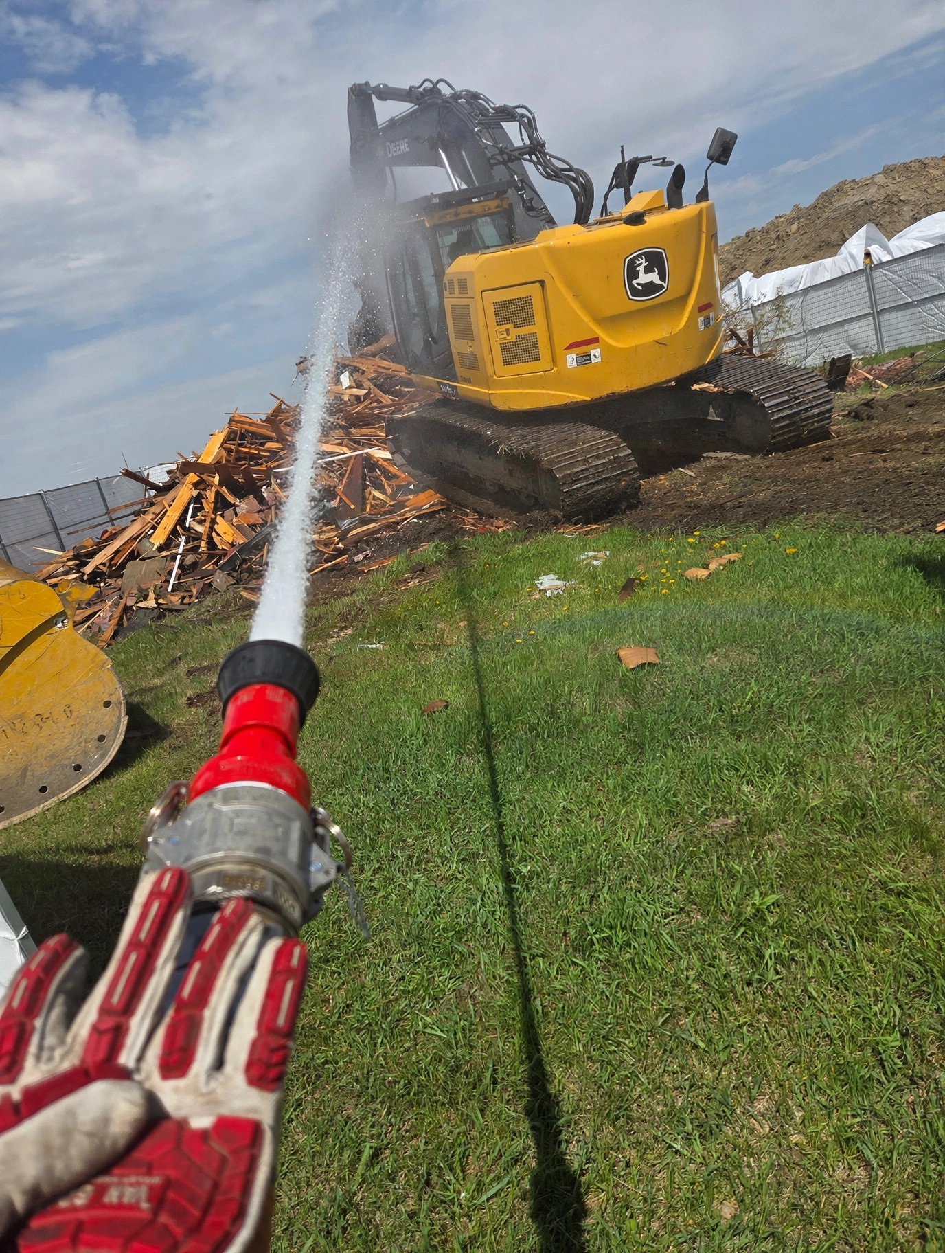 Concrete rubble removal with excavator